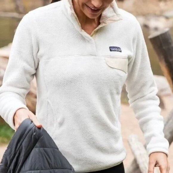 Patagonia Women’s Retool Snap T Fleece Gray and Cream Pullover Sweatshirt Medium - Picture 2 of 8